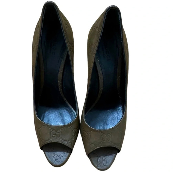 Gucci Guccissima Leather Peep Toe Pumps Size 38.5 Authentic - Picture 1 of 12